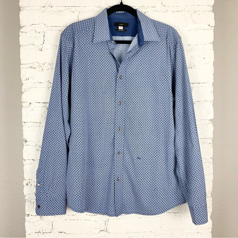 Diesel Blue Slim Fit Button Down Long Sleeve Dress Shirt XL - Picture 6 of 16
